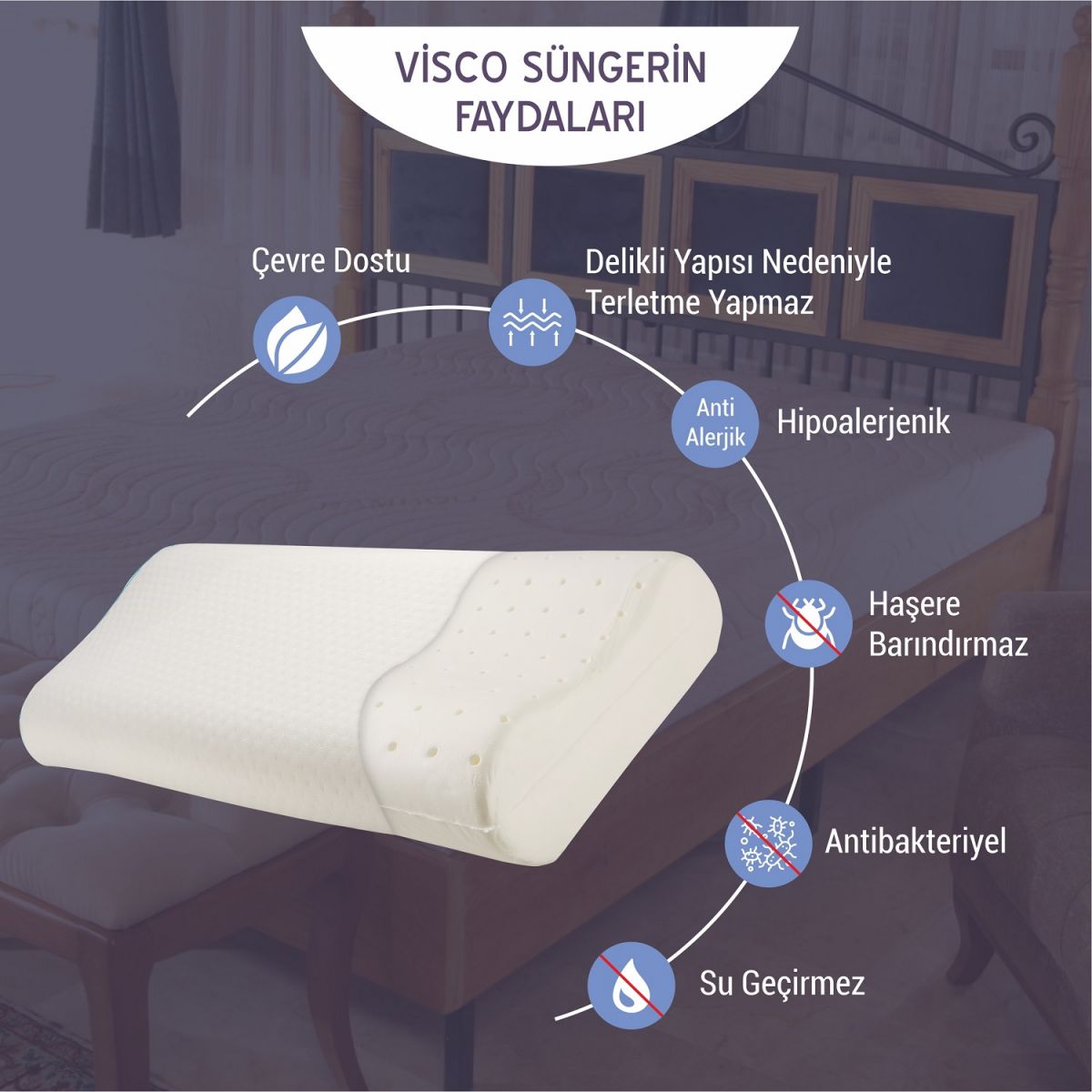 Boyun Destekli Ortopedik Visco Yastık 38x60 cm
