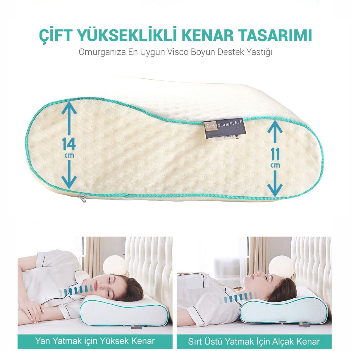 Boyun Destekli Ortopedik Visco Yastık 38x60 cm